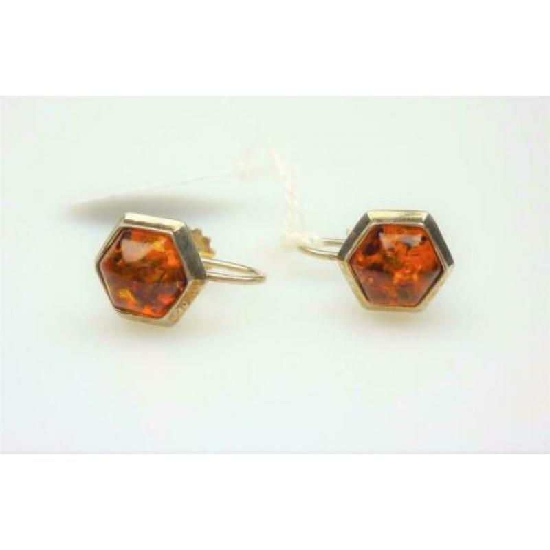 Opruiming Schroef oorbellen zilver&amber / Z4935