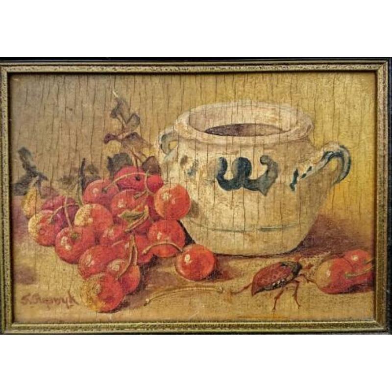 ~1900 Stilleven met fruit en kakkerlak, ges. v. Rijswijk