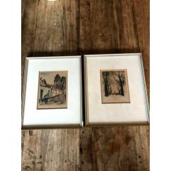 Twee gesigneerde antieke etsen