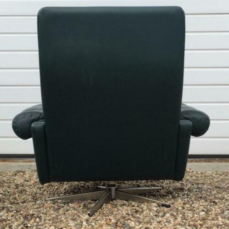 Jaren 70 vintage groen lederen draai fauteuil