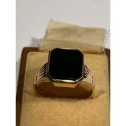 18 karaat gouden vintage zegelring, onyx.