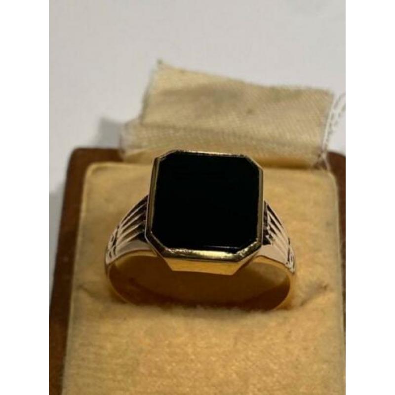 18 karaat gouden vintage zegelring, onyx.