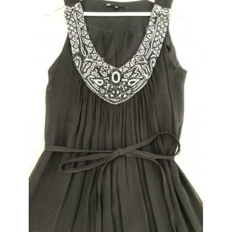 Ibiza boho aztec jurk met kraaltjes. Zwart. maat S