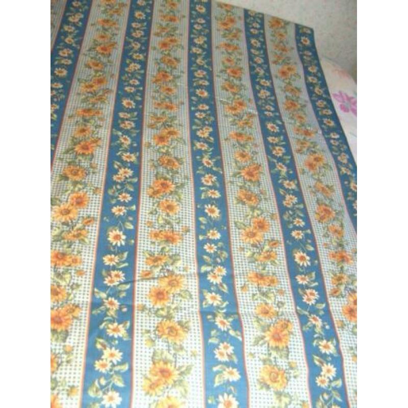 quilt stof zonnebloem blauw met strepen 0,5 meter 2,25