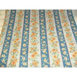 quilt stof zonnebloem blauw met strepen 0,5 meter 2,25
