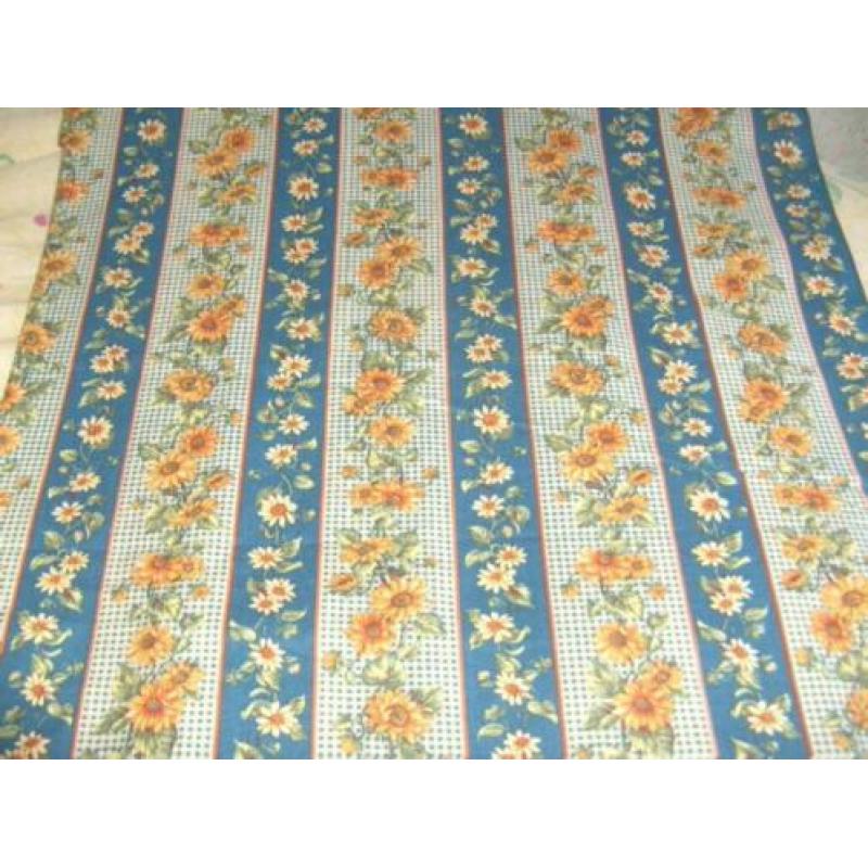 quilt stof zonnebloem blauw met strepen 0,5 meter 2,25
