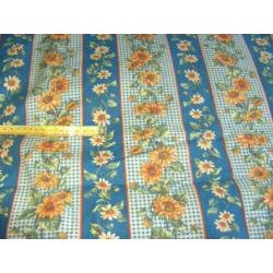 quilt stof zonnebloem blauw met strepen 0,5 meter 2,25