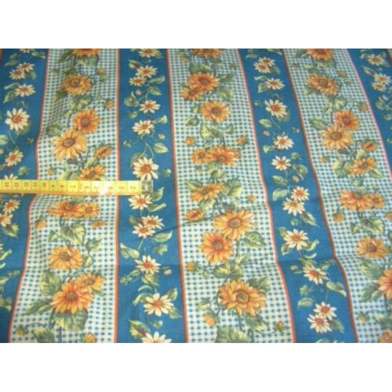 quilt stof zonnebloem blauw met strepen 0,5 meter 2,25