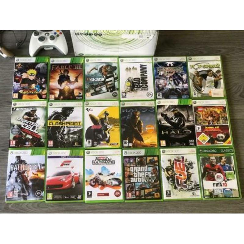 Xbox 360 met 18 spellen, 2 controllers en headsets