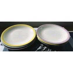 Brocante grote borden pastel geel groen paars blauw Boch 6X