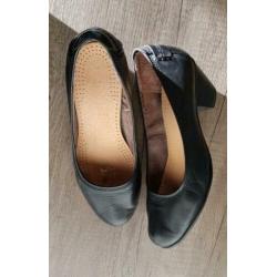 Schoenen, lage hak, zwart, maat 36, leer, hakken, pumps