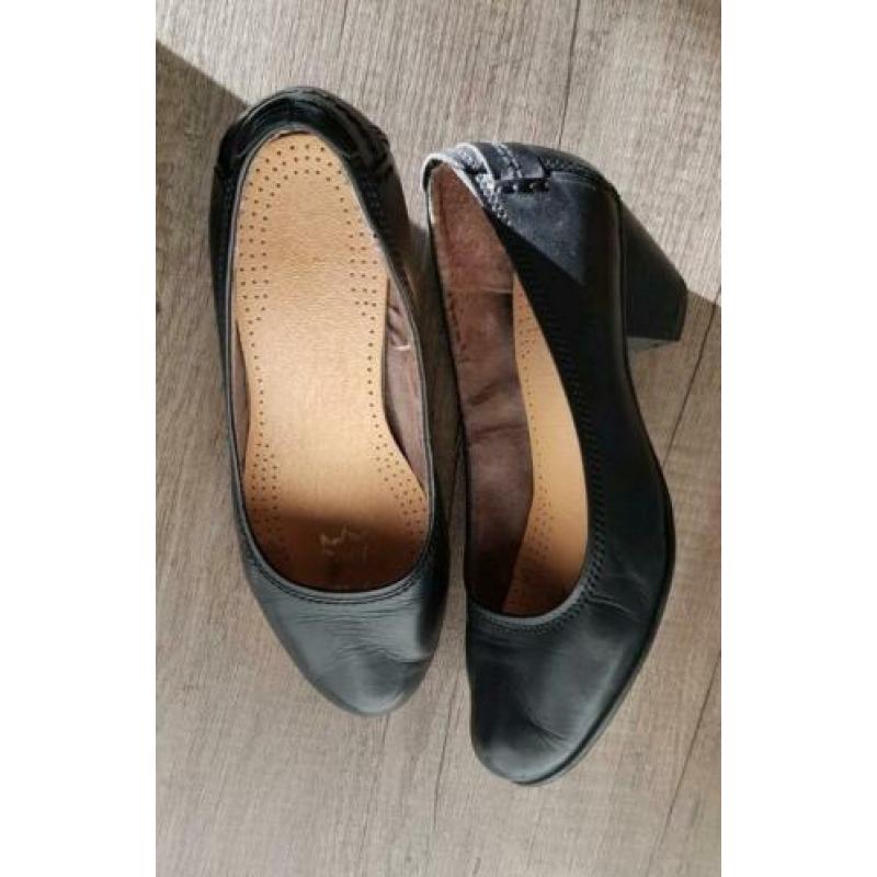 Schoenen, lage hak, zwart, maat 36, leer, hakken, pumps