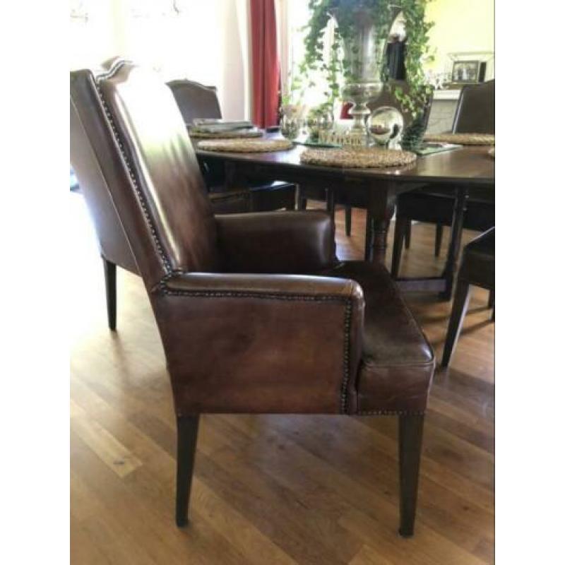 Bruine leren stoelen 6x