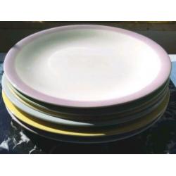 Brocante grote borden pastel geel groen paars blauw Boch 6X