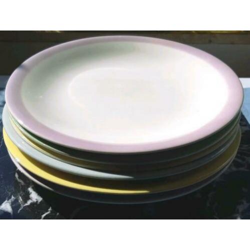 Brocante grote borden pastel geel groen paars blauw Boch 6X