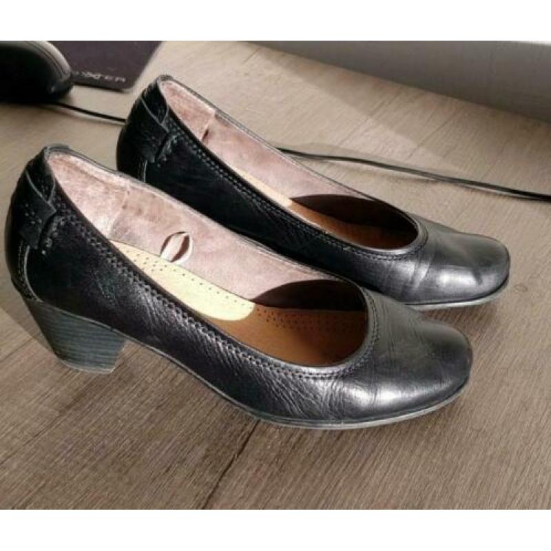 Schoenen, lage hak, zwart, maat 36, leer, hakken, pumps