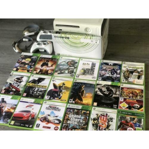Xbox 360 met 18 spellen, 2 controllers en headsets