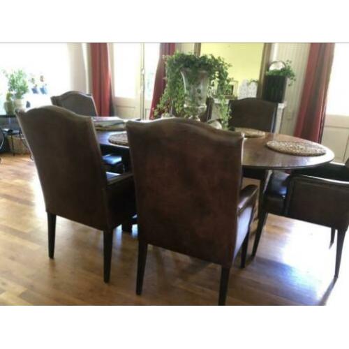 Bruine leren stoelen 6x