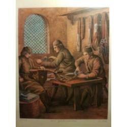 Litho de riemenmaker Gurtelmacher gesigneerd J. Lok.