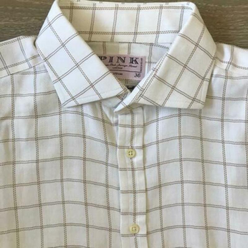 Pink, Herringbone Twill, wit, ruit, katoenen, overhemd, 42