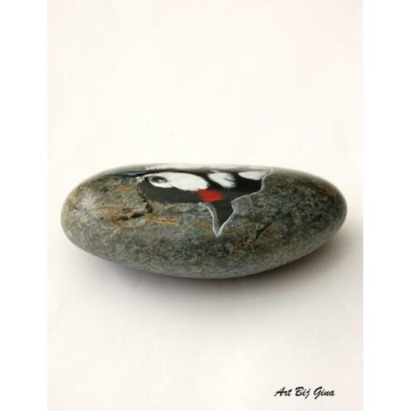 rock-artRock-Art Hand beschilderde steen Bonte specht