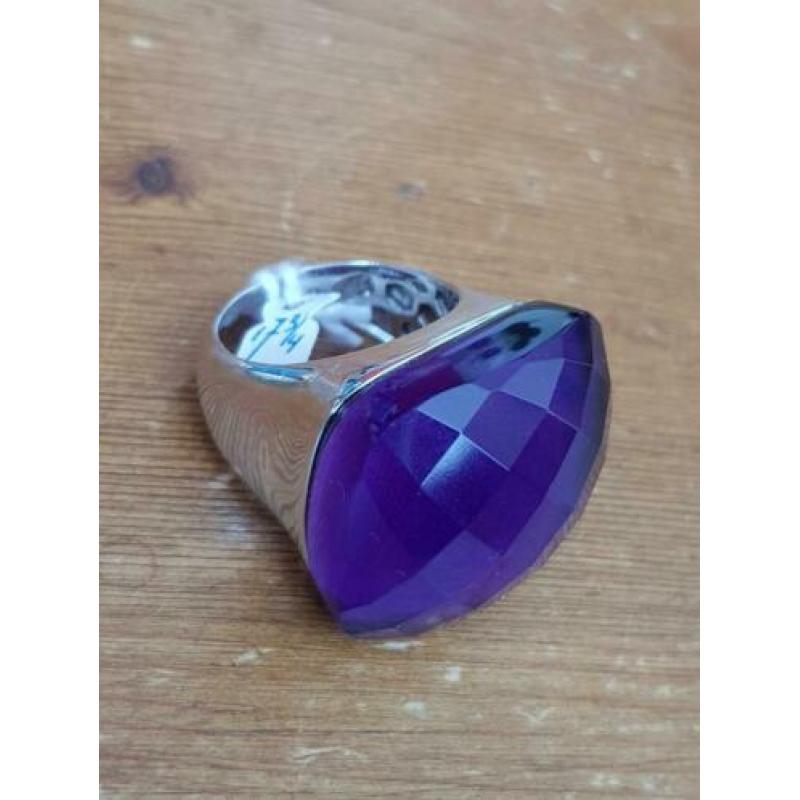 Zilveren ring Paarse geslepen steen Maat 17 3/4