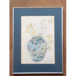 Aquarel anjers in chineese vaas Bernelot Moens-honig
