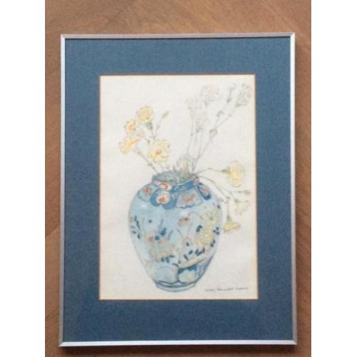 Aquarel anjers in chineese vaas Bernelot Moens-honig