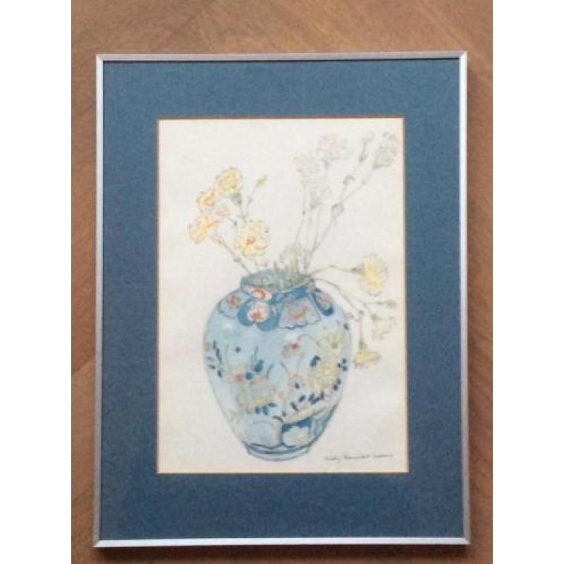 Aquarel anjers in chineese vaas Bernelot Moens-honig