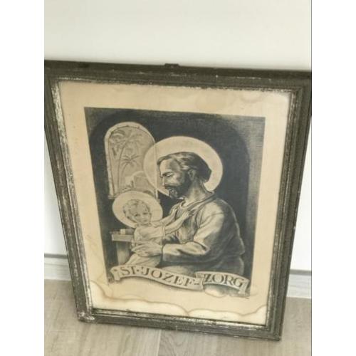 St-Josef zorg tekening prent 1902 religie 53x36 cm