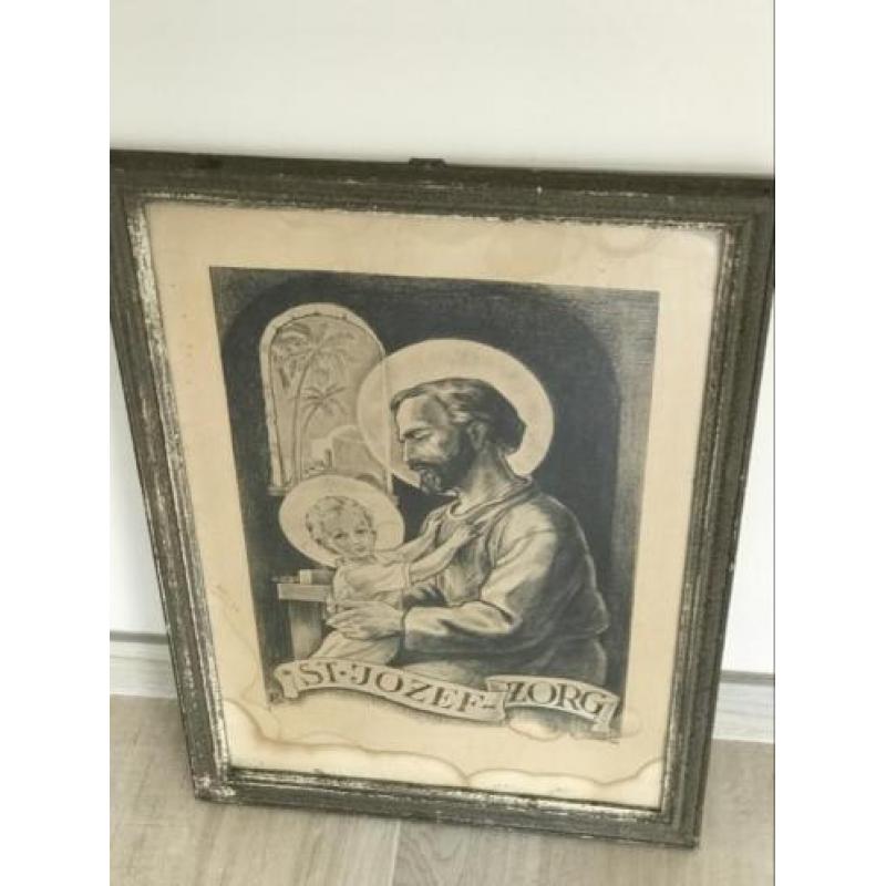 St-Josef zorg tekening prent 1902 religie 53x36 cm