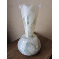Vintage Stelvia Empoli glas vaas - groen op witte opaline -