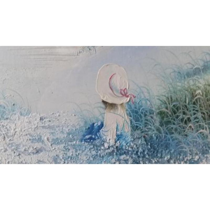 Schilderij achter glas - Meisje aan het strand
