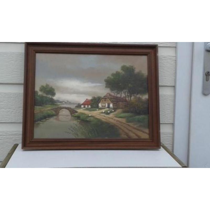 Leuk Plattelandsgezicht met een brug en boerderij