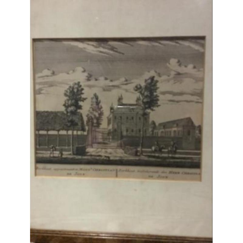 4 ingelijste pentekeningen uit 1732 (Rhijnlands)