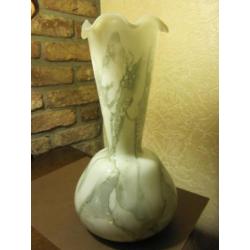 Vintage Stelvia Empoli glas vaas - groen op witte opaline -