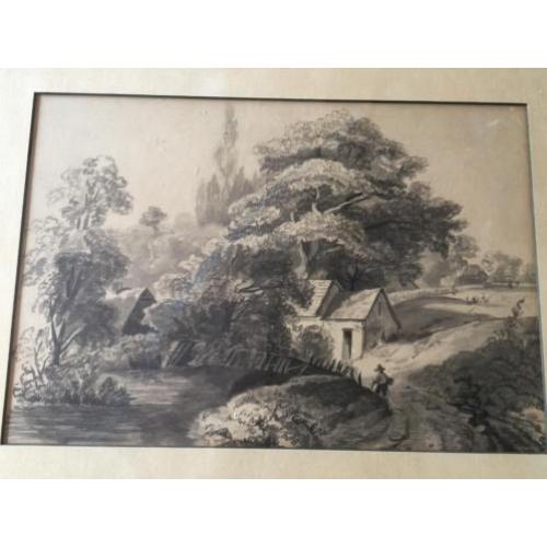 Oude landschap aquarel