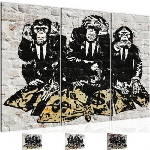 Nieuw schilderij 3 luik Banksy - Bankroof Apen 130 x 80 cm
