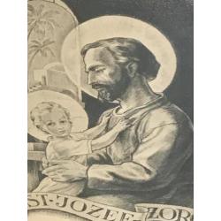 St-Josef zorg tekening prent 1902 religie 53x36 cm