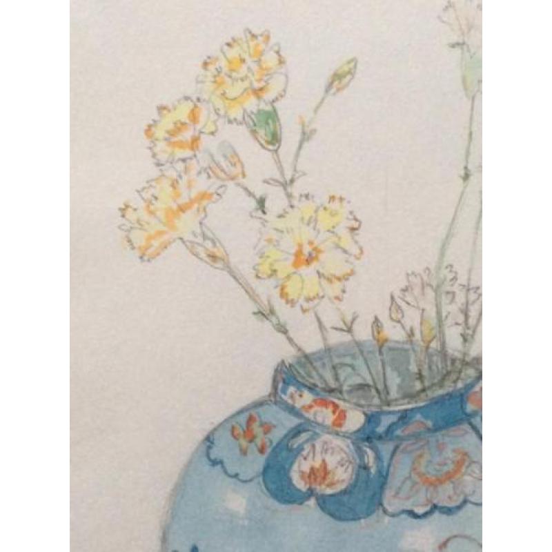 Aquarel anjers in chineese vaas Bernelot Moens-honig