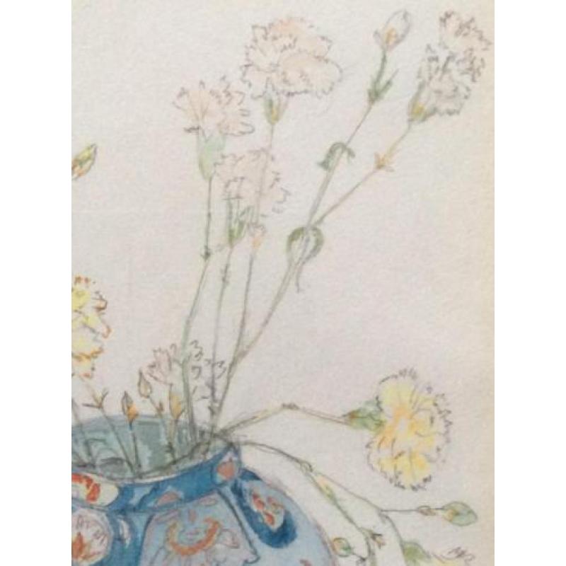 Aquarel anjers in chineese vaas Bernelot Moens-honig