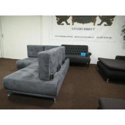 Grijze Alcantara hoekbankje afm.230x170 DIRECT LEVERBAAR