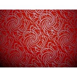 6 rollen behang, Rood met zilveren krullen, vinyl afwasbaar