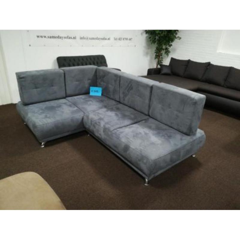 Grijze Alcantara hoekbankje afm.230x170 DIRECT LEVERBAAR