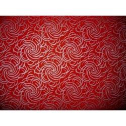 6 rollen behang, Rood met zilveren krullen, vinyl afwasbaar