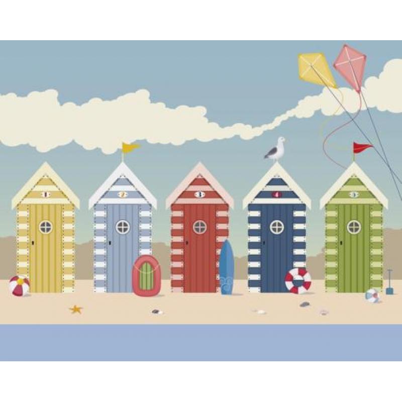 Strandhuisjes vliesbehang, Strandhuis behang