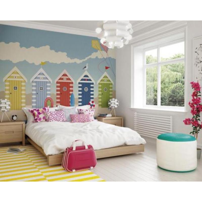 Strandhuisjes vliesbehang, Strandhuis behang