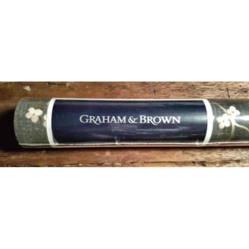 1 rol Graham & Brown behang (bruin met sierlijke bloemetjes